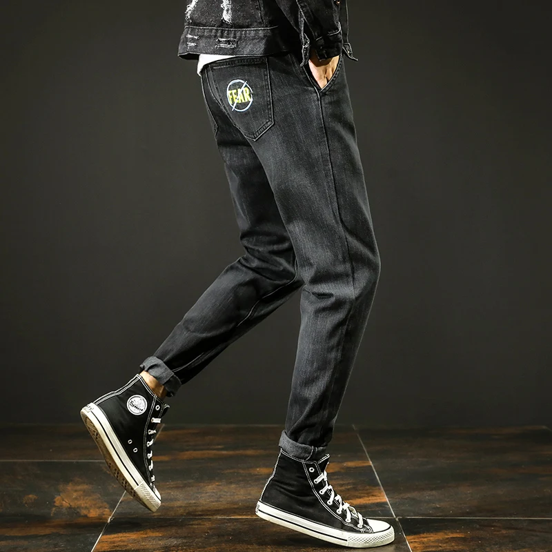

New black blue haroun pants high elastic jeans are male