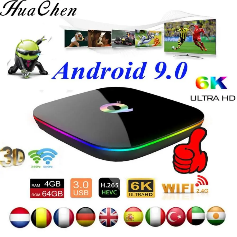 ТВ приставка на Android 9 0 Q Plus 4 Гб 64 Allwinner H6 ГБ 32 1080P H.265 6K HD медиаплеер 2 4G Wifi