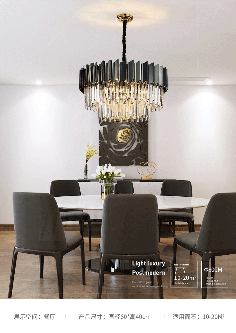 Modern living room luxury crystal lamp chandelier black round LED chandelier E14 bulb stainless steel chain chandelier lighting