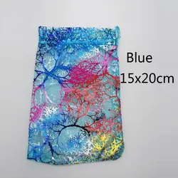 Set of 100 Blue Coral Organza Drawstring Gift Bags for Jewelry and Special Occasions (Blue 15x20cm)