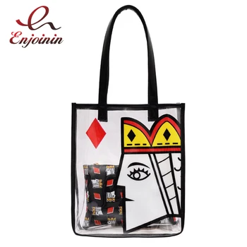 

Poker Cartoon Design PVC Transparent Fashion Women Shoulder Bags Purses and Handbags Tote Bag Female Shopping Bag Casual Bolsa
