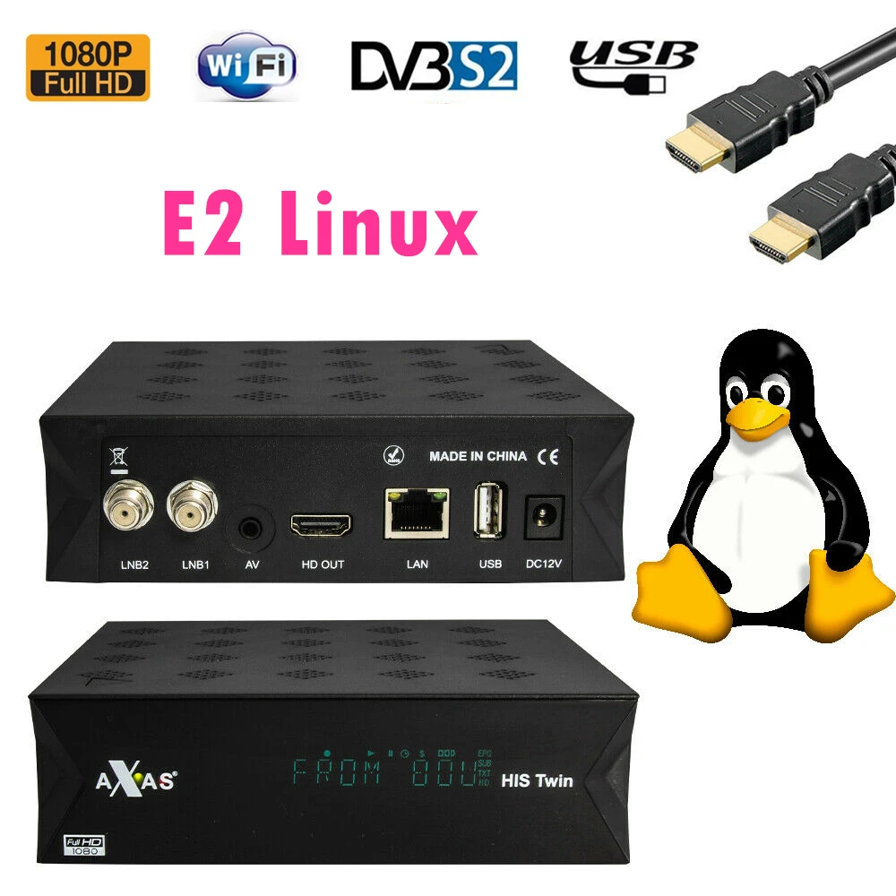 Axas His Twin Satellite receiver 1080P HD Build in wifi Twin DVB-S2 Linux E2 Open ATV 6.X Linux tv box replace zgemma box