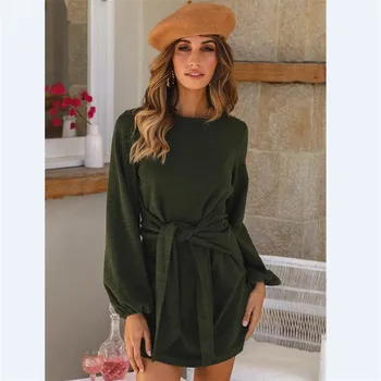 

Knit Bodycon Mini Dress Women Casual Sexy Long Sleeve Knitting Women Elegant Autumn Winter Mini Dress Lady Solid Slim Thin Dress