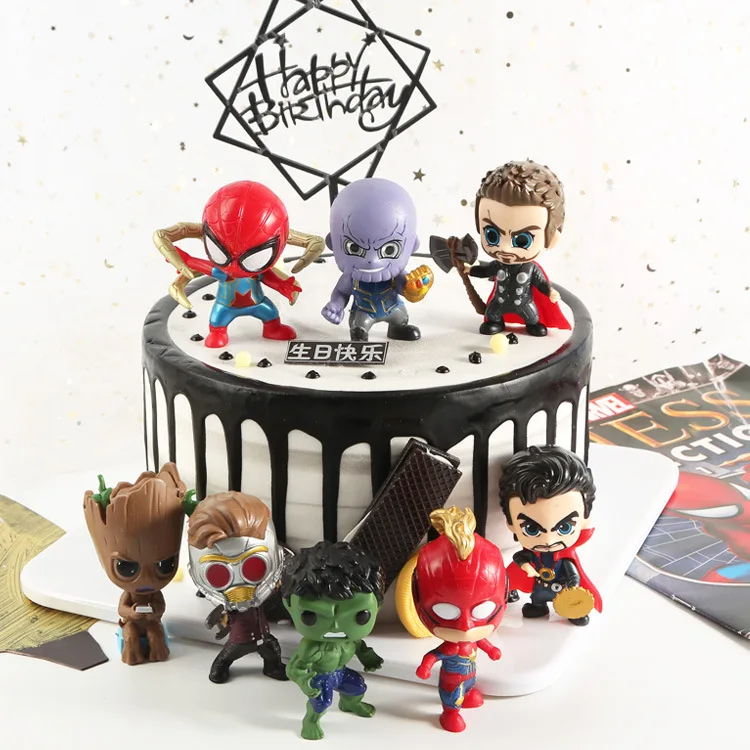 

8PCS Set Marvel Avengers Figures Thanos Hullk Captain Marvel Doctor Stange Spider man Star Lord Cake Figure Deco. Toys For Kids