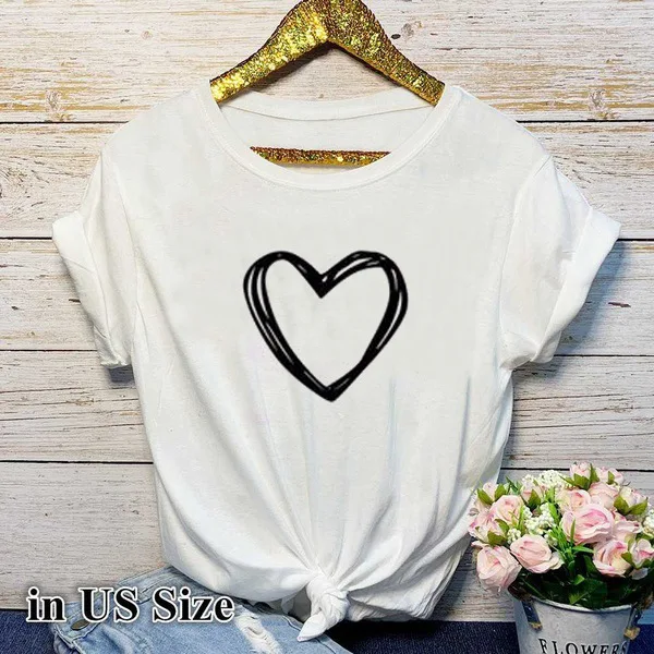 Heart Print T Shirt Women Short Sleeve O Neck Loose Tshirt 2020 Summer Women Tee Shirt Tops Camisetas Mujer