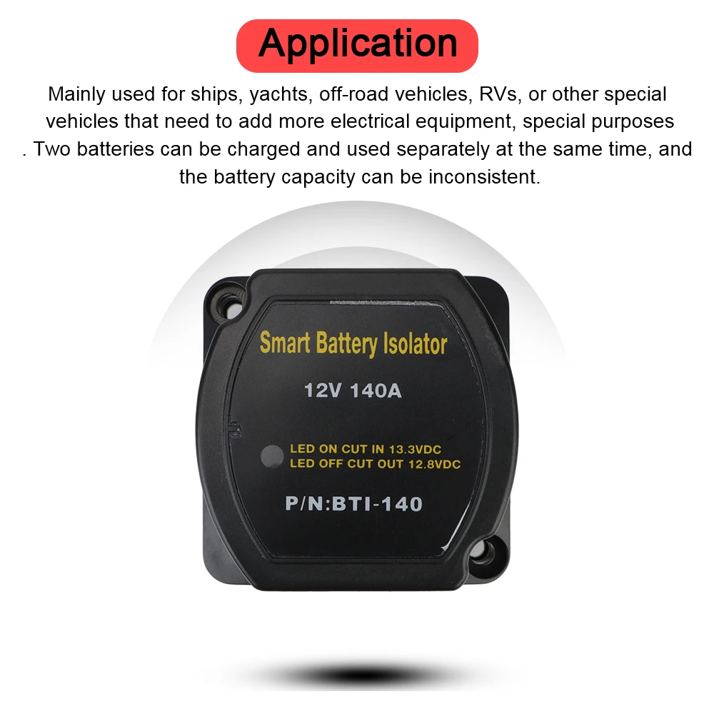 Car Smart Battery Isolator 12V 140A Car Accessories Relay VSR ​for Camper Charge 2 Battery Bank Voltage Sensitive Split Charge