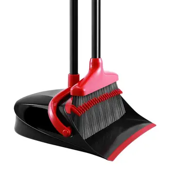 

HOMEMAXS Upgraded Broom and Dustpan Set Extendable Broomstick and Dust Pan Combo for Home Kitchen Room Office Dark Grey and Red
