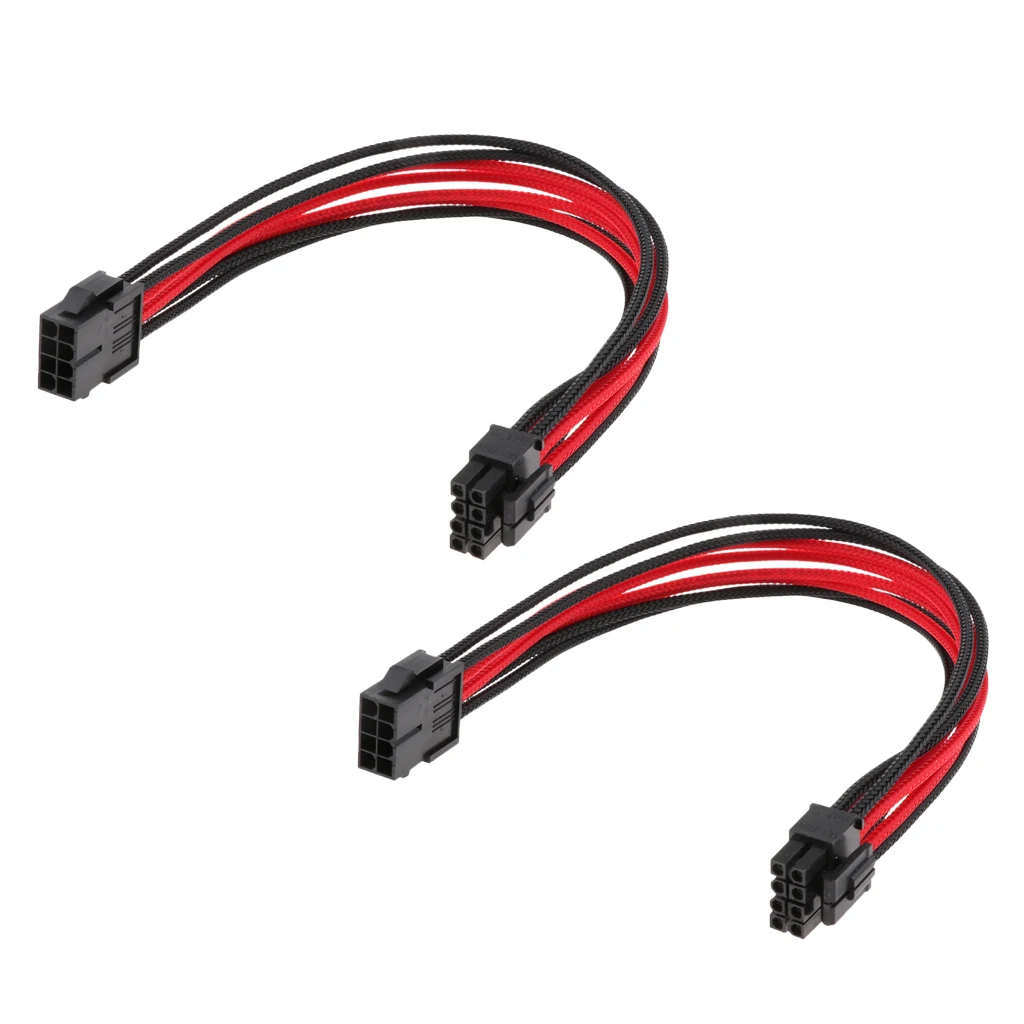 2pcs CPU 8-Pin Power Supply Extension Cable Lead ATX PSU Male to Female Cord Black Red Sleeved 30cm