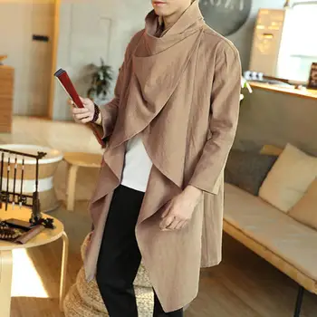 

Men Spring Summer Gothic Punk Long Sleeve Cape Ruffle Shawl Midi Cardigan Coat