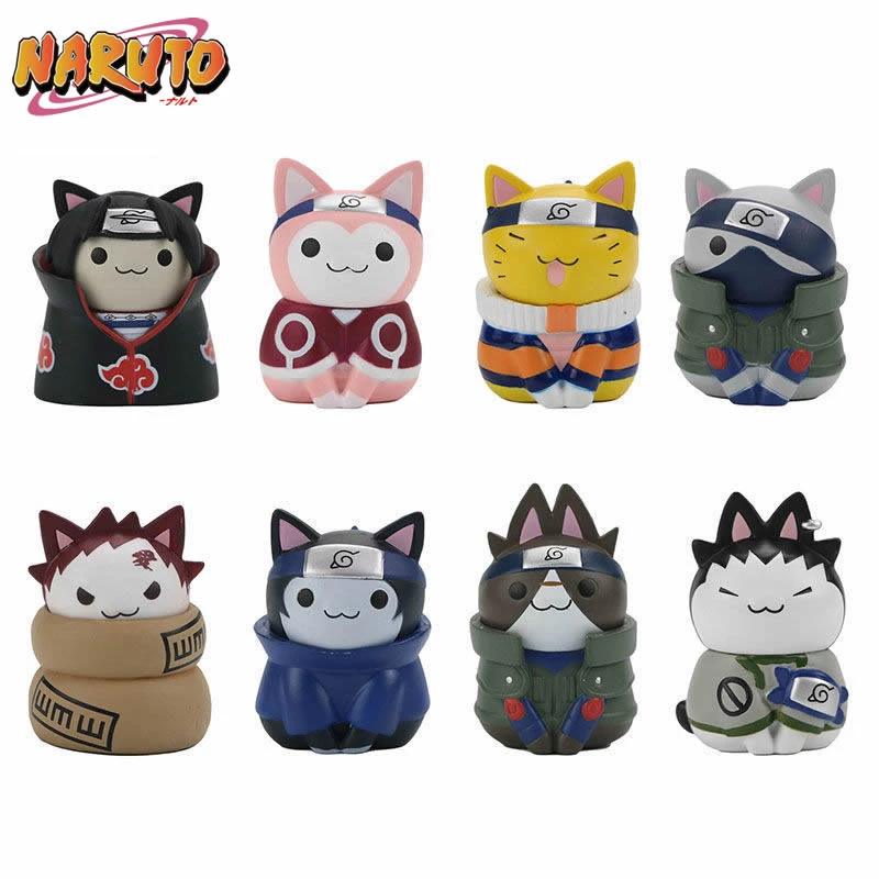 8pcs/set Anime Cat Naruto Figures Pvc Q Version Doll Gaara Kakashi