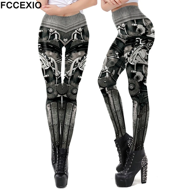 Fashion Design Women Black Galaxy Leggings Space Mechanical steel
