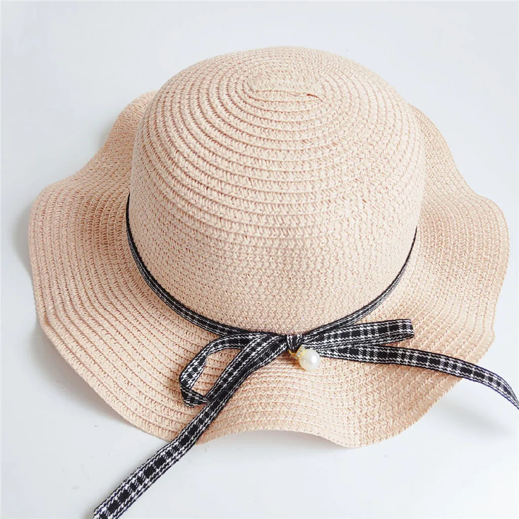  Baby Girl Sweet leisure Sun Hat kids hat sun straw hat handmade  Children Kids Summer Hat Beach Bucket Cap Toddler Girls Hat