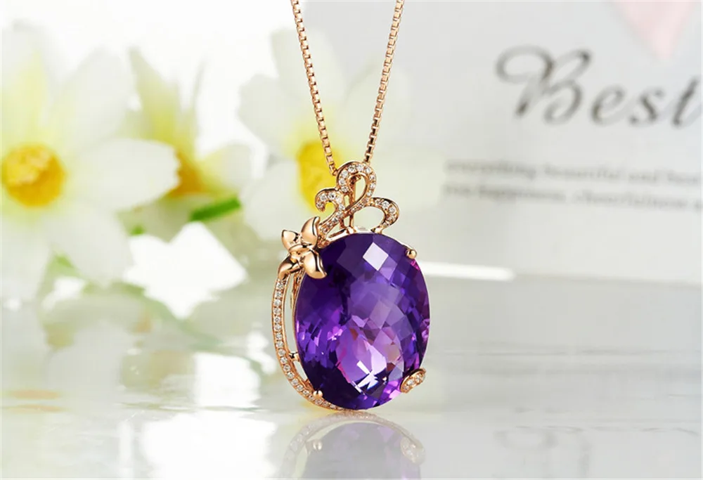Ожерелье женское с крупным аметистом цепочка подвеской из фиолетового хрусталя
