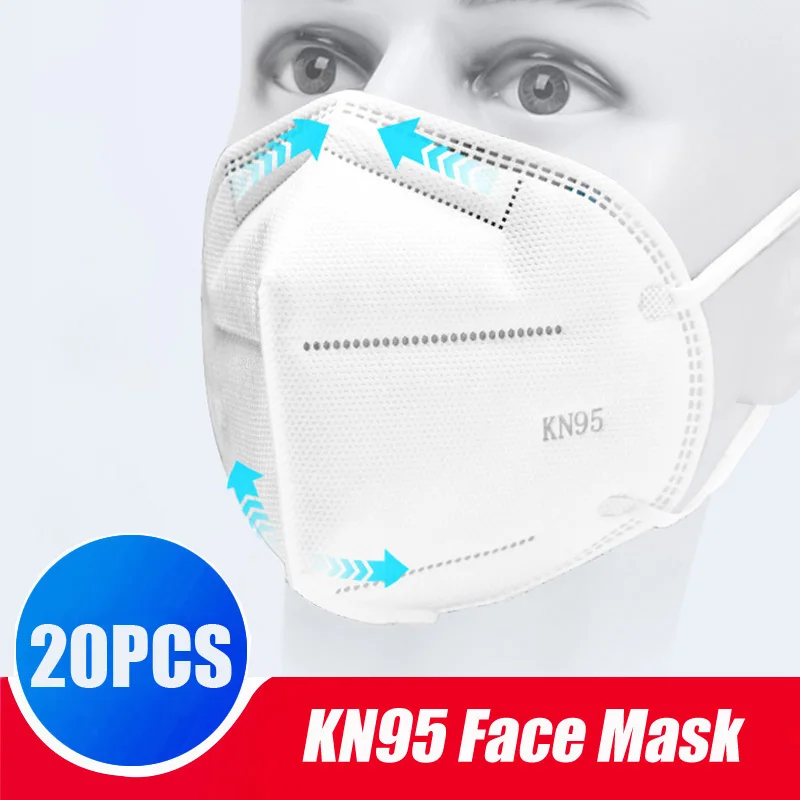 

20Pcs Masks FFP3 KN95 Face Respirator Dust Mask Filter Air Protective Mask Earhook Folding Recyclable Respirator CE Mascarilla