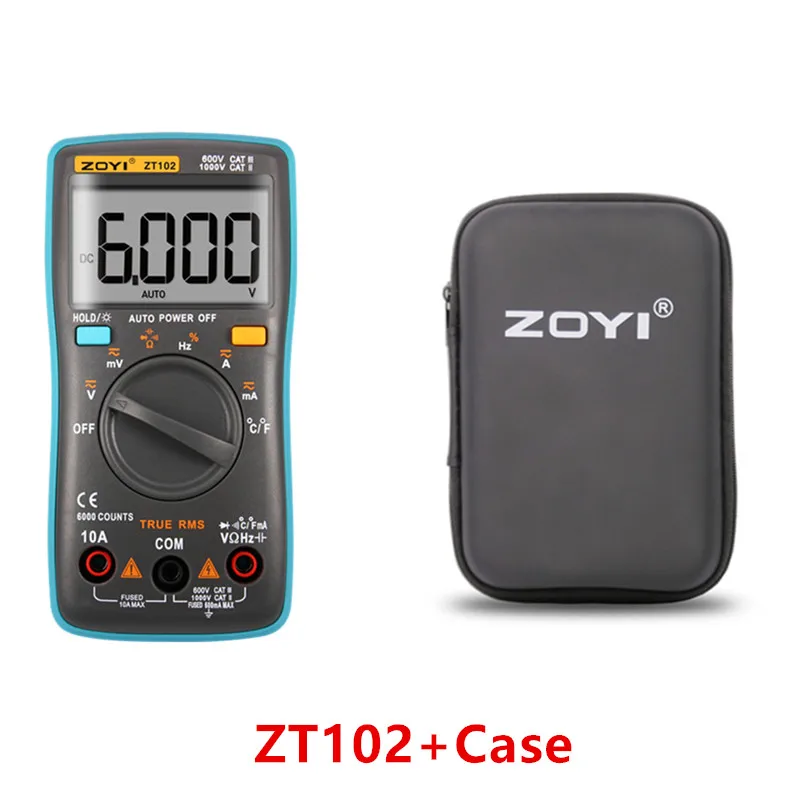 ZOYI ZT101 ZT102 ZT102A цифровой автоматический диапазон портативный мультиметр 6000 отсчетов амперметр с подсветкой Вольтметр Ом метр - Цвет: ZT102 with Case