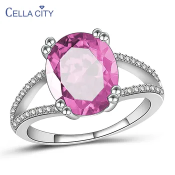 

Cellacity Oval Gemstones Ring for Women Geometry Design Silver 925 Jewelry Pink Blue AAA Zircon Female Trendy Anniversary Rings