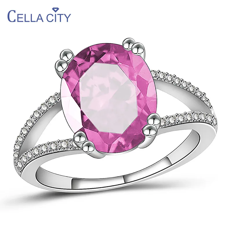 Cellacity Oval Gemstones Ring for Women Geometry Design Silver 925 Jewelry Pink Blue AAA Zircon Female Trendy Anniversary Rings Cellacity Oval Gemstones Ring for Women Geometry Design Silver 925 Jewelry Pink Blue AAA Zircon Female Trendy Anniversary Rings