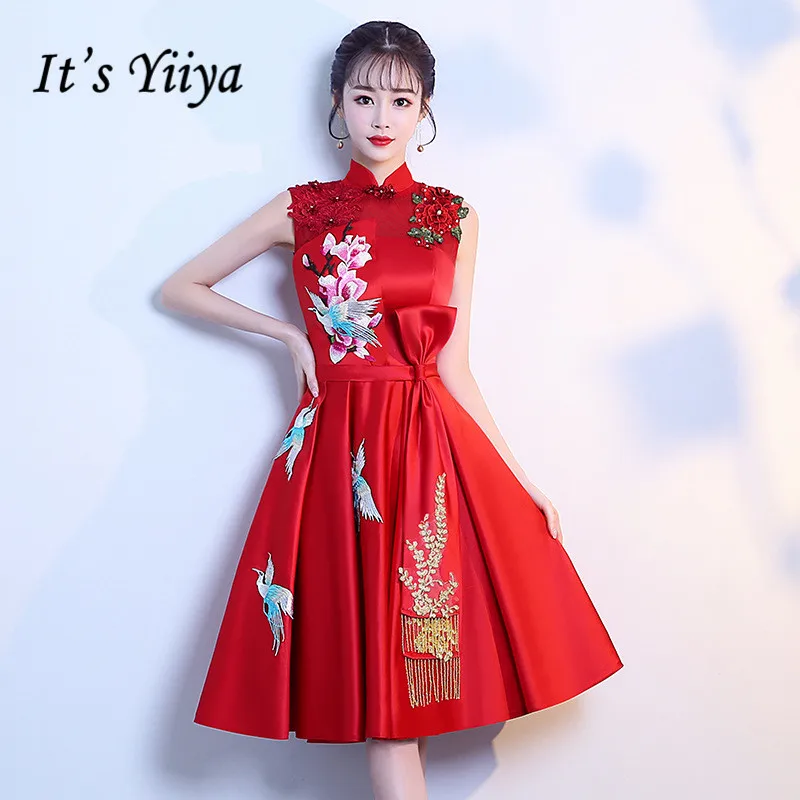 It's Yiiya High Collar Prom Dress Sleeveless Appliques Crystal Dresses 2020 Plus Size Embroidery Vestidos De Gala K184 | Свадьбы и