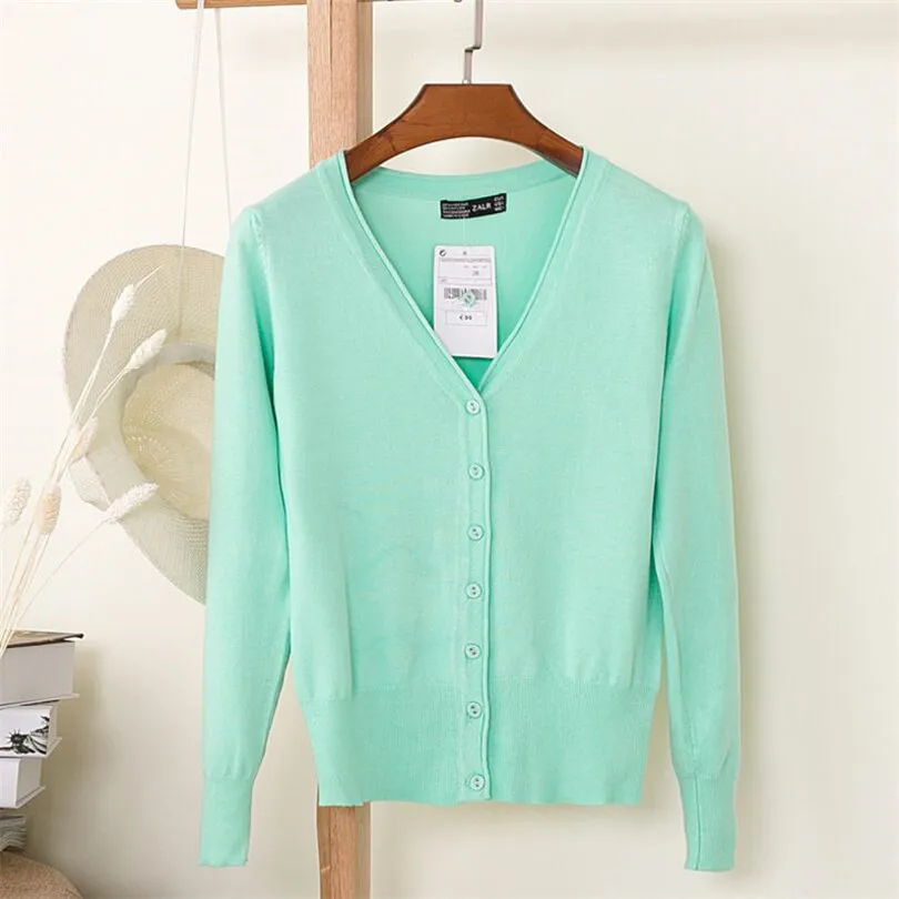 S598 Light green LJCUIYAO женские кардиганы, свитер с v-образным вырезом, однотонный Свободный Трикотаж, однобортный Повседневный вязаный кардиган, верхняя одежда, зимняя куртка, пальто - Цвет: S598 Light green