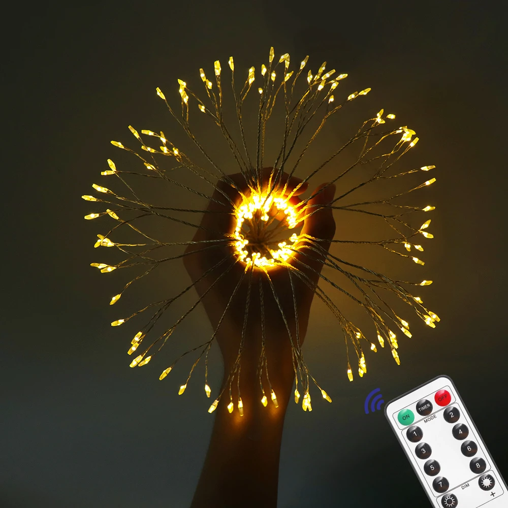 

DIY 120/198 Leds Fairy Fireworks String Light Explosion Star Christmas Lighting With Remote Control For Garland Party Decoration