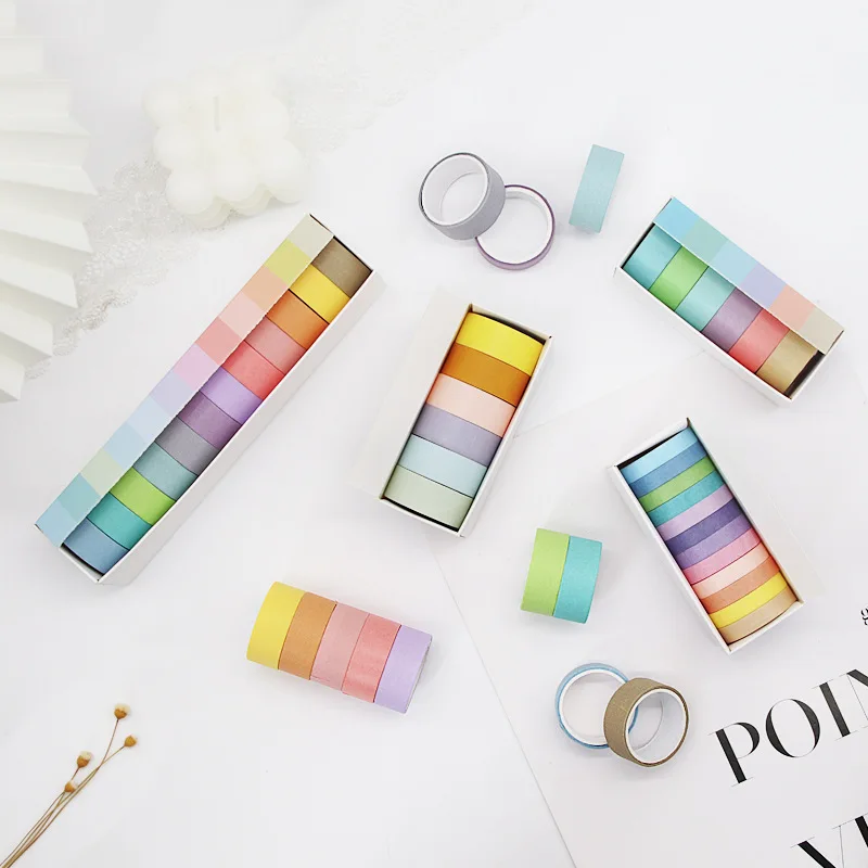 레인보우 컬러 와시 테이프 세트, 기본 접착 마스킹 테이프 장식 스티커, 가정용 DIY 일기 F770, 7.5mm, 15mm, 6 개, 12 개