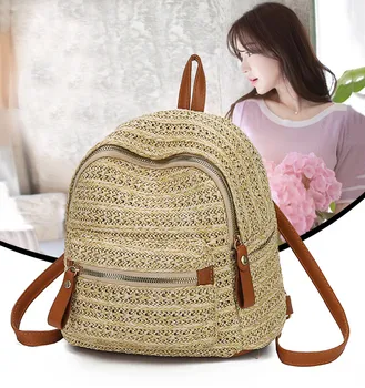 

Women's Straw Backpack Ladies Solid Color Shoulder Bag Outdoor Travel Bags Bagpack Summer Vacation Casual Bags #ew