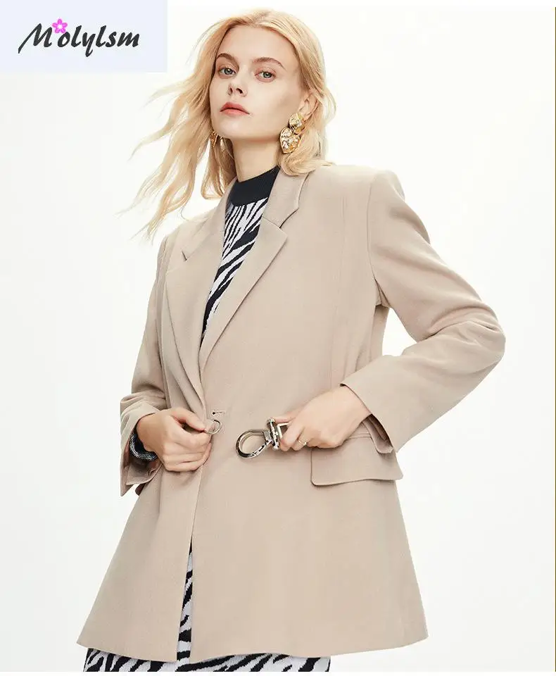 New Windbreaker In Autumn And Winter 2020 Retro Suit Belt Slim Veste Femme White Blazer Women