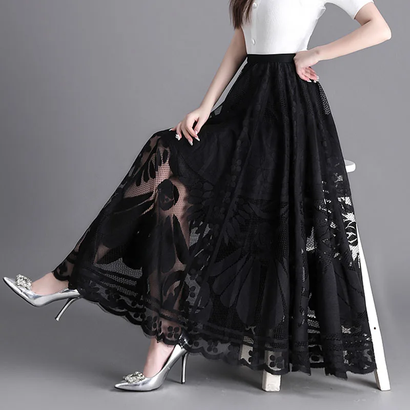 Rio Skirt Long Black with Black Lace