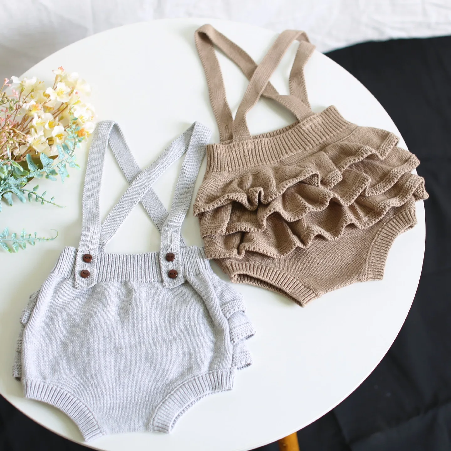 Baby Girl Knitted Romper Crossover Back Straps Overalls Wrapped Clothes Toddler Suspenders Children One Piece Autumn Winter | Мать и