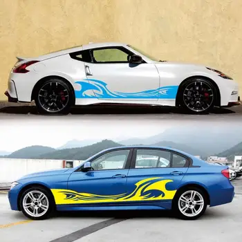 

2x Flame Tire Totem Car Body Stickers Auto Styling Decals Side Door Decoration Waterproof Sunscreen Non-Fading Glossy