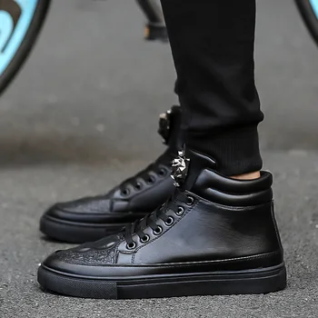 

High Quality High Top Shoes Men Sneakers Fashion Man Casual Leather Shoes Lace-Up Breathable Outdoor Walking Shoes