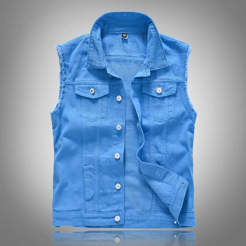 

Hot Men's Denim Vest Spring Cotton Casual Waistcoat Jean Coat Slim Fit Male Cowboy Gilet Homme Brand Sleeveless Jacket Tank