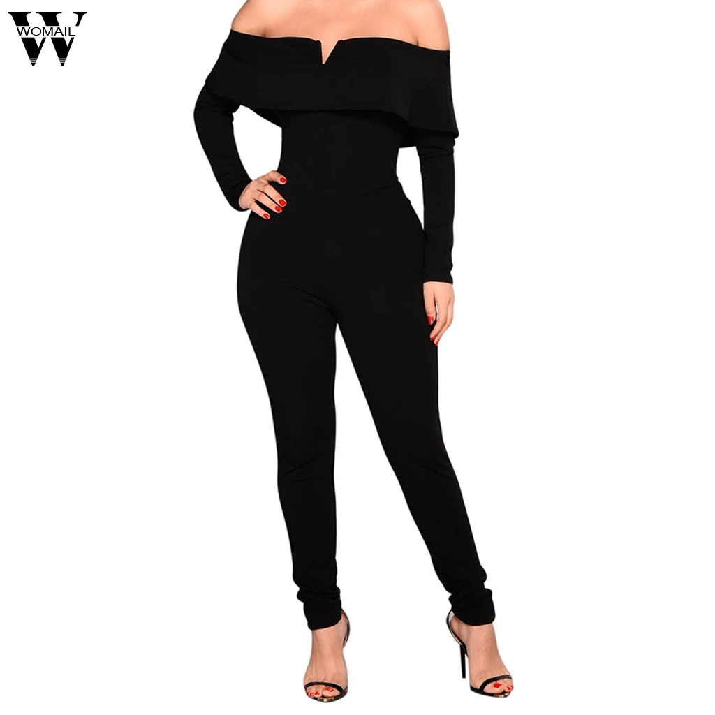 Womail Jumsuit комбинезоны Femmes длинный рукав v-образный вырез Вечернее платье без Плеч элегантное боди вечерние женские комбинезоны брючный комбинезон