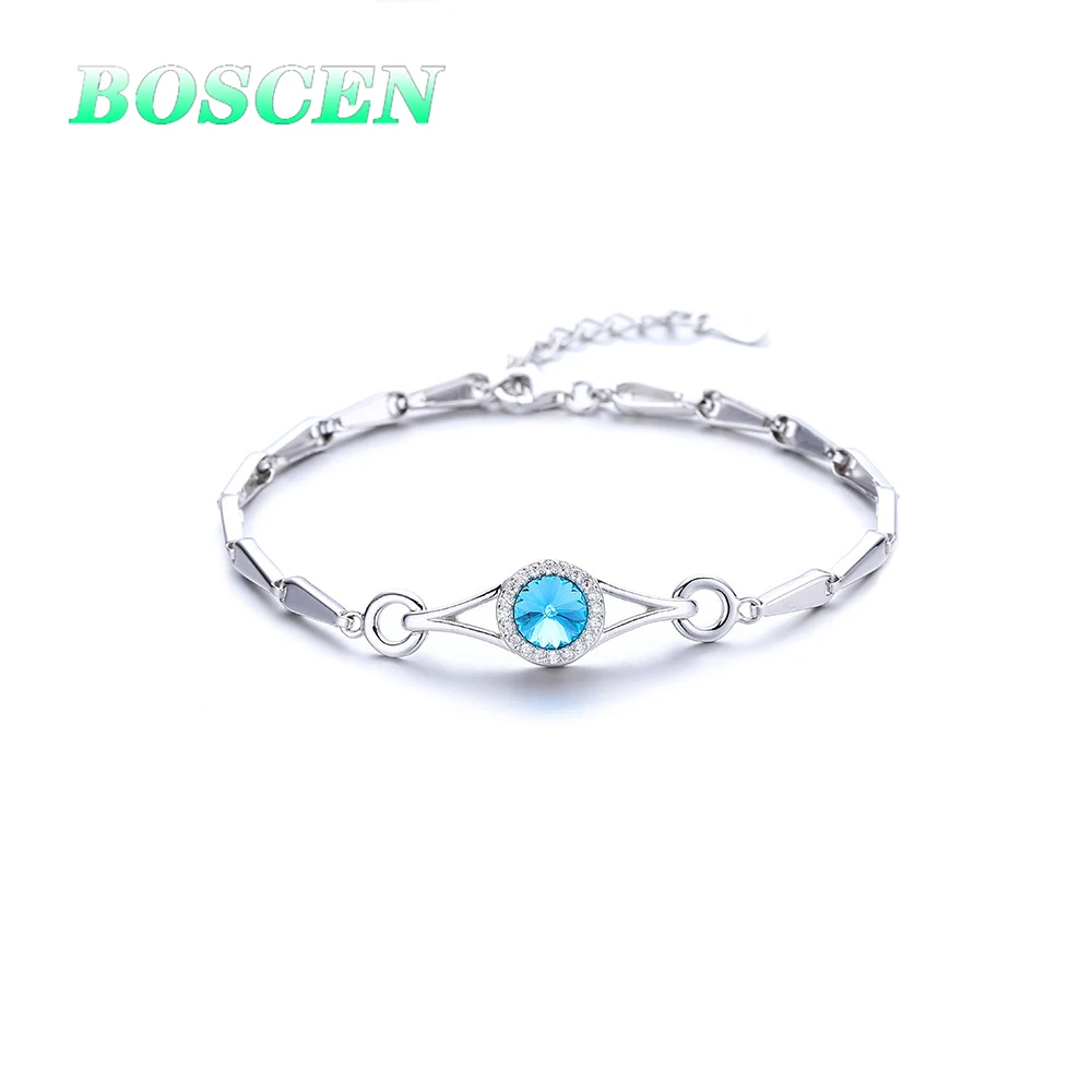 BOSCEN 925 пробы Серебряный браслет для женщин и девочек подарок на день рождения украшенный кристаллами Swarovski