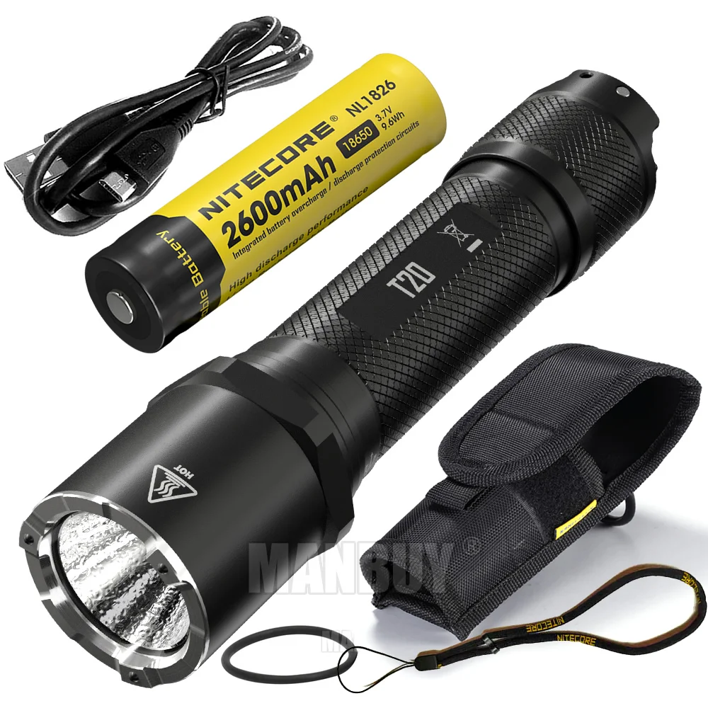 2021 NITECORE T20 1300 Lumens CREE XP-L2 V6 LED Rechargeable Flashlight Outdoor Search Portable Torch + 18650 Battery +USB Cable