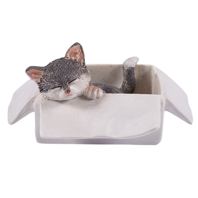 

Box Gray Cat Statue Decoration Simulation Animal Cute Resin Home Decoration Fun