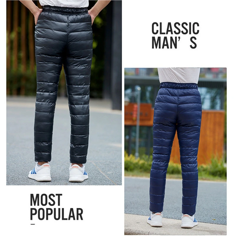 5XL Plus Size Men Winter Down Cotton Pants 90% White Duck Down High Waist Thick Warm Trouser Outdoor Hiking Waterproof Pant
