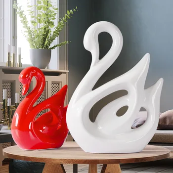 

Home Decoration Figurine Modern Home Ornaments Red and White Swan Home Office Decoration Accessories Modern Ceramic Handicraft