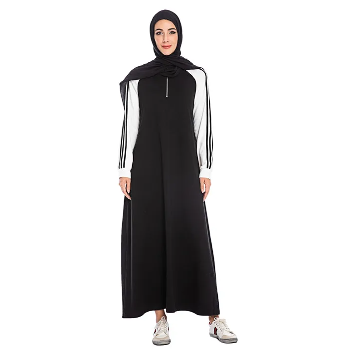 Winter Dresses Pullover Jumper Dress Long Plus Size Fashion Casual Stripes Color Block Elegant Muslim Women Wears