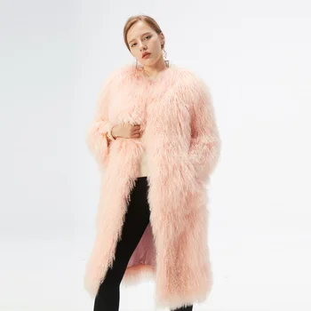 Billig ETHEL ANDERSON Herbst Winter Echt Schafe Pelz MĂ€ntel Oberbekleidung Ganze Haut NatĂŒrliche Mongolei Pelzmantel 100CM Luxus Parkas Bekleidung