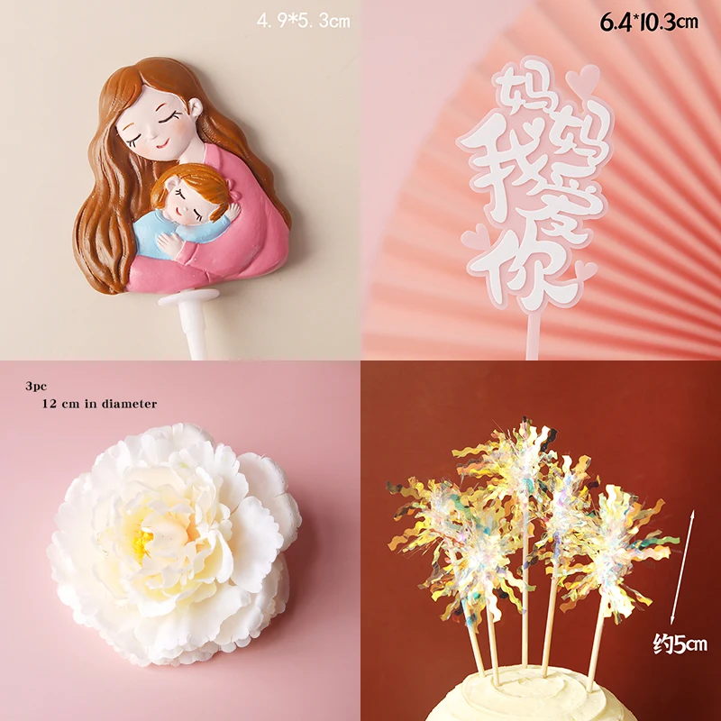 Mdgfge Lot De 16 Décorations Gâteau Fête Des Mères - Motifs Cœurs Et Fleurs