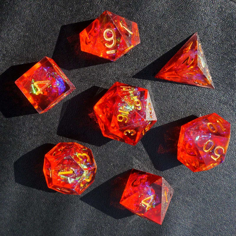 Clear Sharp Edge Handmade Dice Cube 7pcs/Set for RPG DnD TRPG Board Games D4,D6,D8,D10,D%,D12,D20 Cube