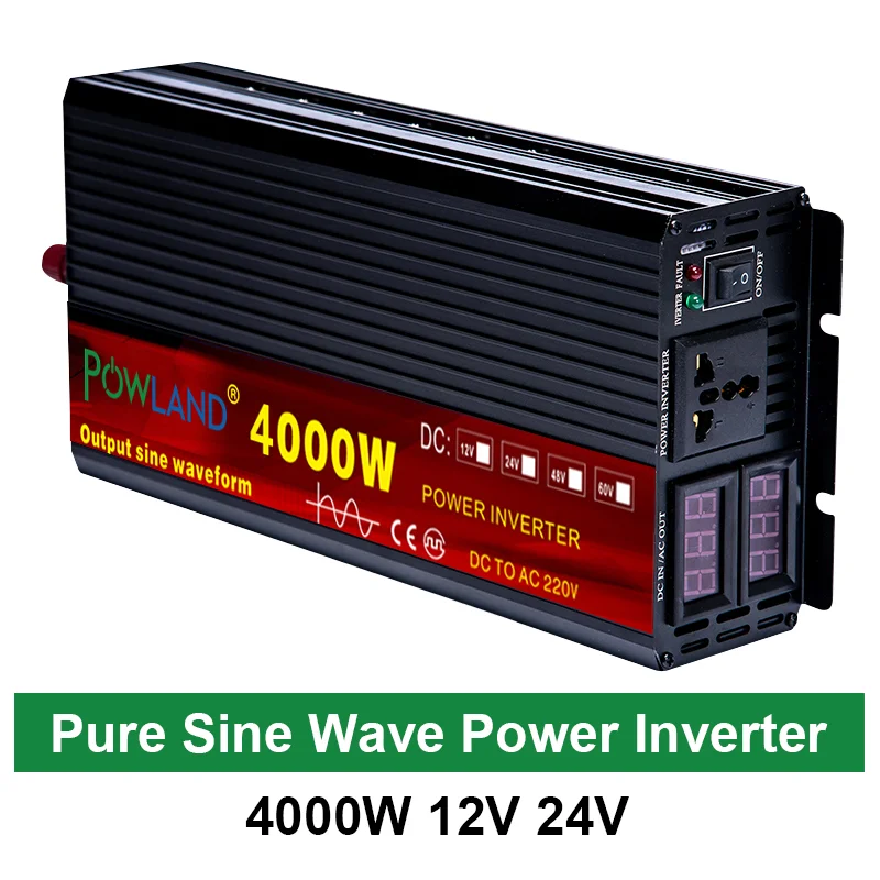 Инвертор 12V 220V 2000W 3000W 4000W 24V Dc к 110V Ac Чистая Синусоидальная волна преобразователь