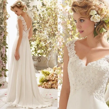 

Long Chiffon Backless V Neck Lace Wedding Dress under 100 Vestidos Novias Boda