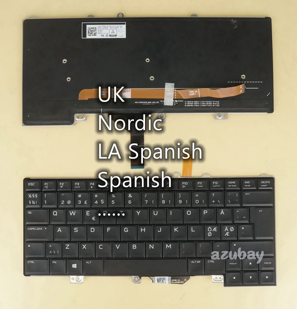 Nordic Latino Teclado Espanhol para Dell Alienware 13 r3 15 r3 15 r4 0d09kn 0yky50 01rp9c 050hpj 0xcpdg Nsk-ed1bc Retroiluminado us uk