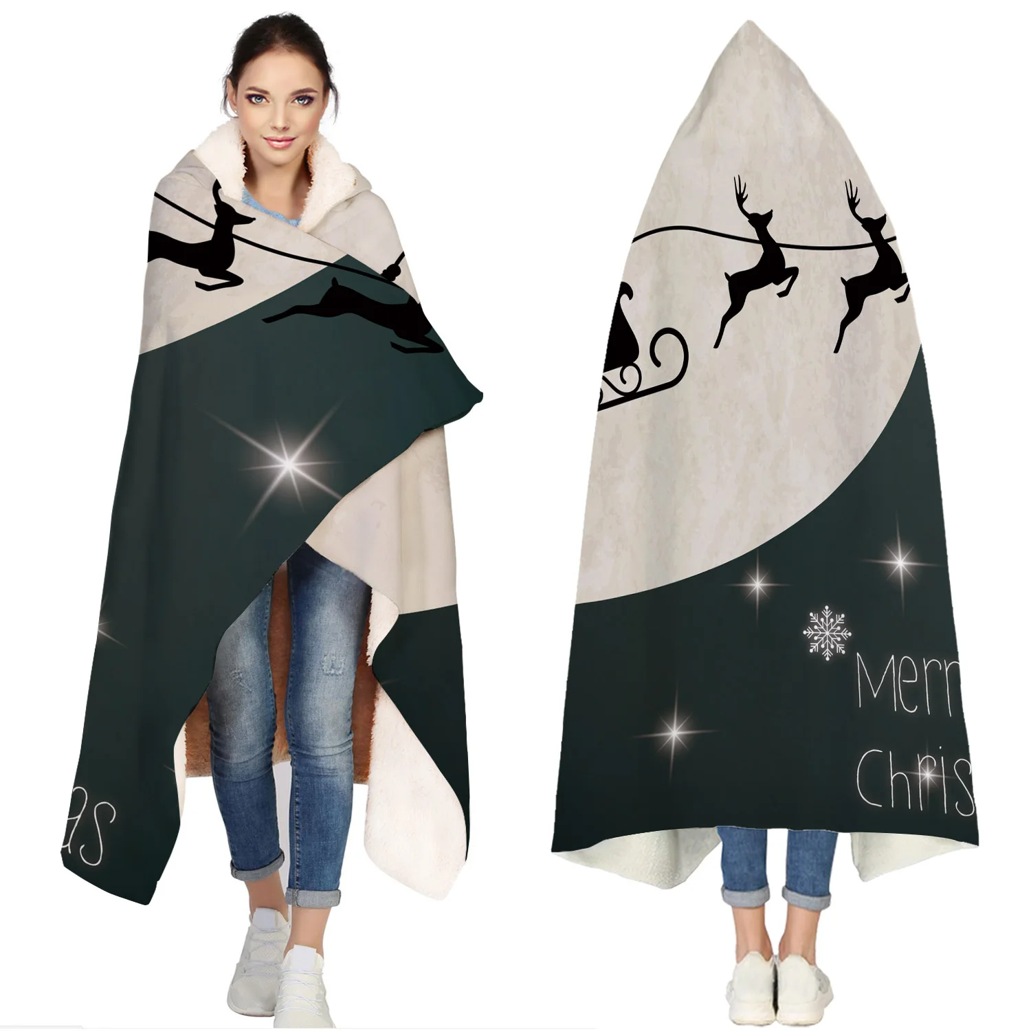 

Santa Claus In A Sleigh Portable Wearable Fluffy Custom Hooded Blanket Fleece Hooded Throw WrapBed Blanket