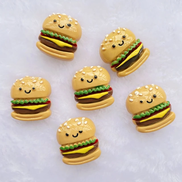 8 db Kézzel Festett Aranyos Vegyes Torta Hamburger Gyanta Dekoráció Kézművesek Lapos Cabochon Scrapbook Diy Díszítések Kiegészítők D90 - Image 5