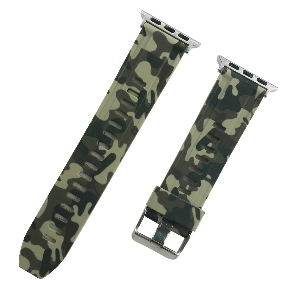 Army Green 5 цветов Groove конструкция камуфляж мягкий ремешок для наручных часов Apple Watch, версии 5 4 3 2 1 силиконовый браслет 40/44/38 мм/42 мм, ремешок на запястье - Цвет ремешка: Army Green