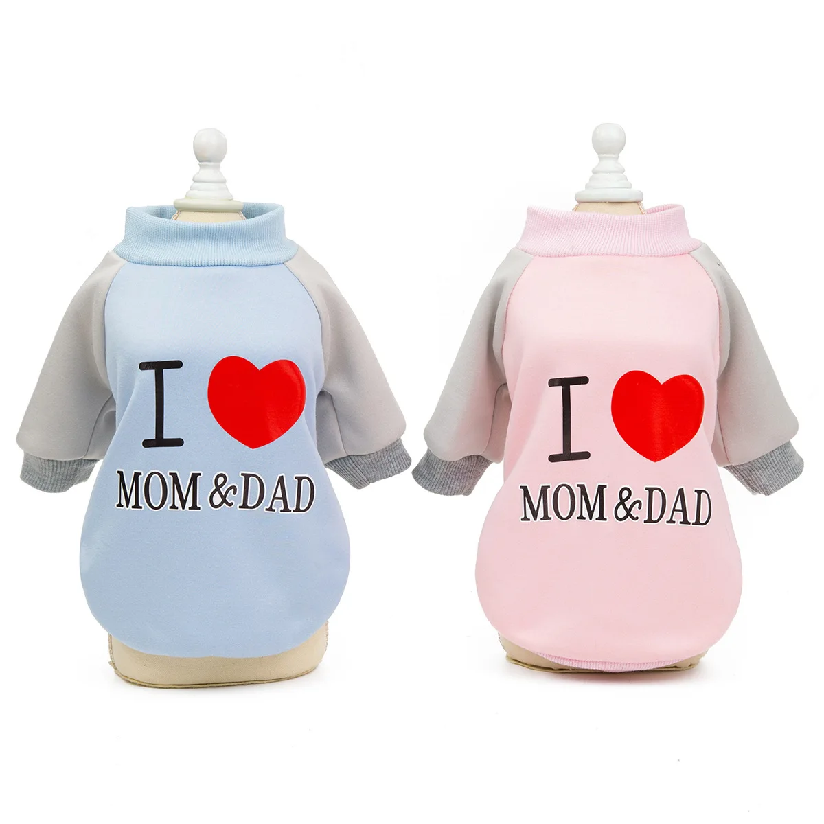 

2019 Pet Clothes for Autumn and Winter Warm Dog Vests with I Love Mom and Dad Printed Pink Blue Colors Pet Dog Sweater