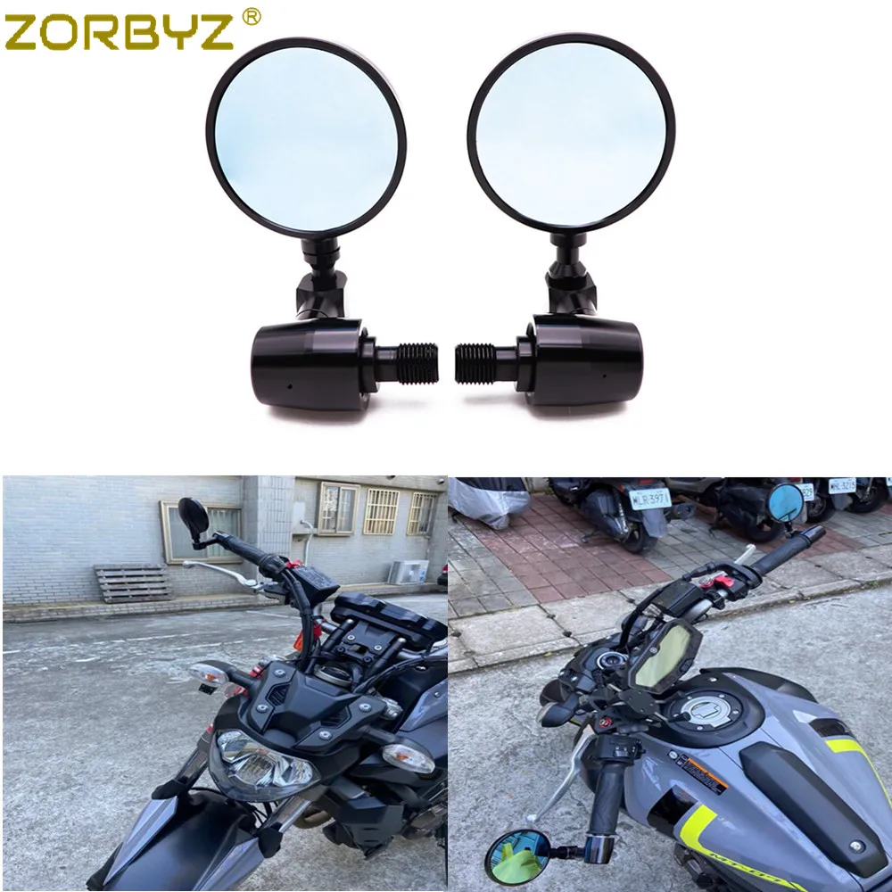 ZORBYZ Black Aluminium Round Handlebar End Side Mirror With 16mm Bolt